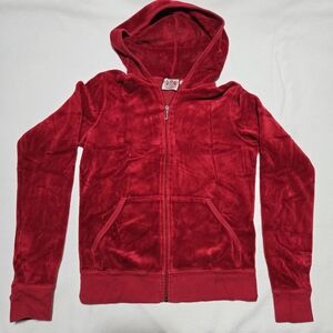 Juicy Couture Vintage Y2K Red Velour Hooded Zip Up Jacket sz M